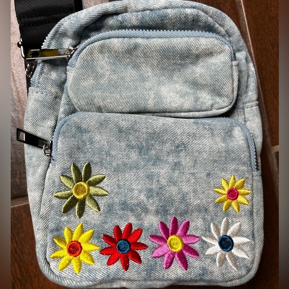 Urban Outfitters Floral Denim Crossbody Sling Bag Purse - Picture 2 of 5